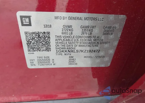 2019 GMC Acadia Denali z USA, uszkodzony, nr VIN 1GKKNXLS7KZ192472